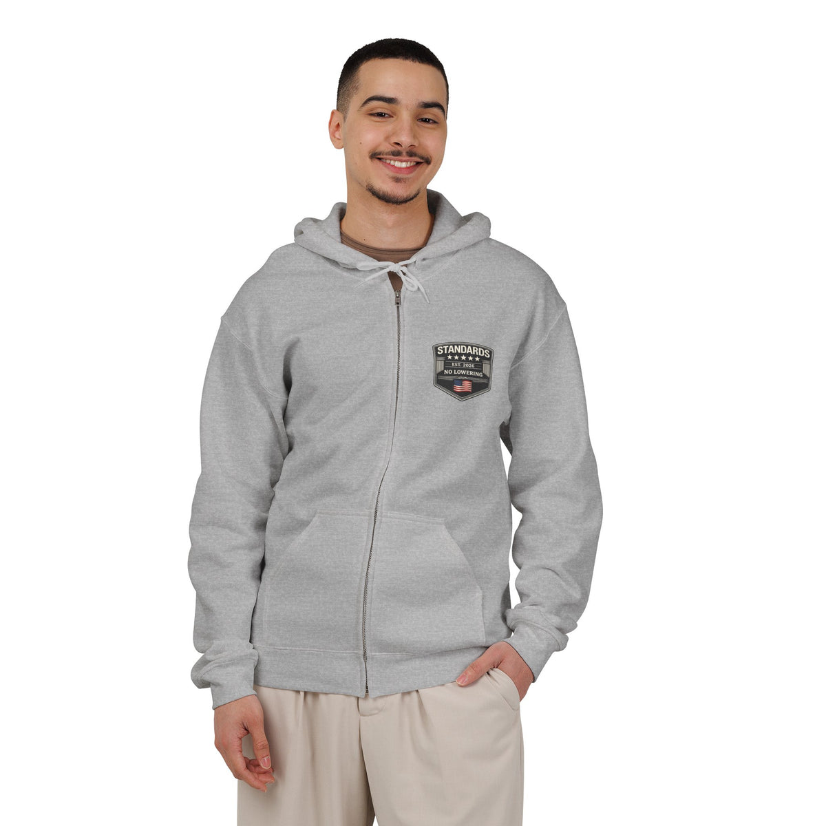 Standards "No Lowering" Full-Zip Hoodie — Left Chest Badge